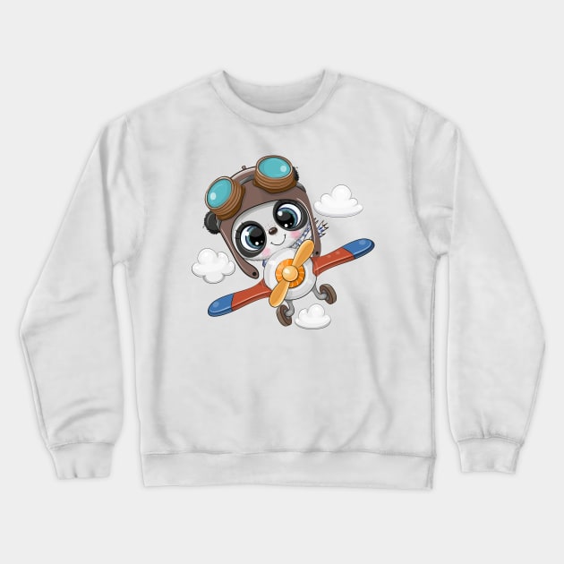 Panda pilot on a plane Crewneck Sweatshirt by Reginast777